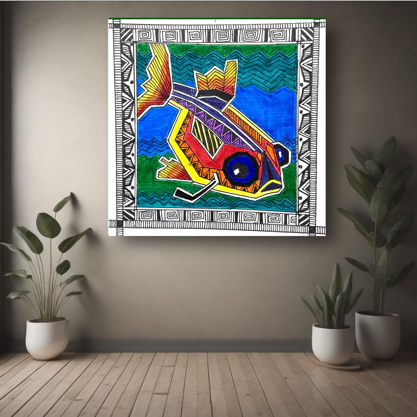 Art to Doors | Fish Madhubani | Artist Puja Kumari | Square | Art Print | Home Decor | Wall Decor | Gifts for Women | Gifts for Men | Wall Art