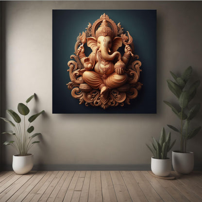 Art to Doors | Elegant Ganpati Idol Decor | Square | Art Print | Home Decor | Wall Decor | Gifts for Women | Gifts for Men | Gift Items | Wall Art (Canvas Frame, 10x10 Inch)