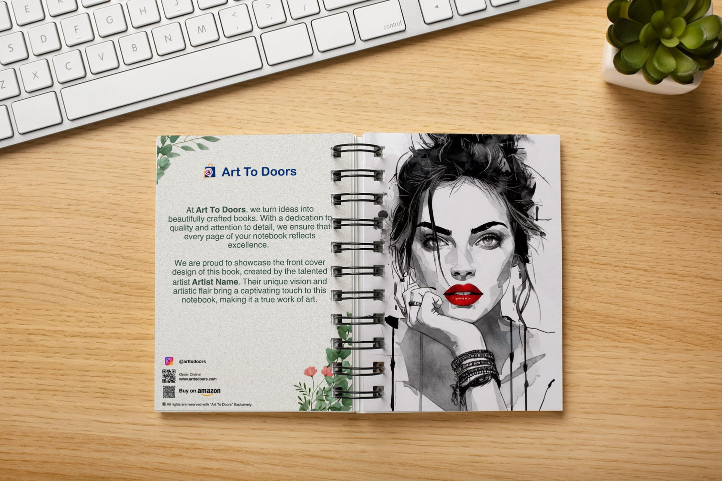 Art to Doors | Red Lips Woman Watercolour | Artist Riika Kandhola | Spiral Notebooks | A5 Size Paper | 120 Pages | 70 GSM Paper | Attractive Cover Designs