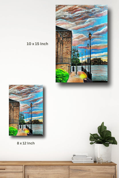 Art to Doors | City And The Lake | Artist Sudesh Kundley | Vertical | Art Print | Home Decor | Wall Decor | Gift Items | Wall Art