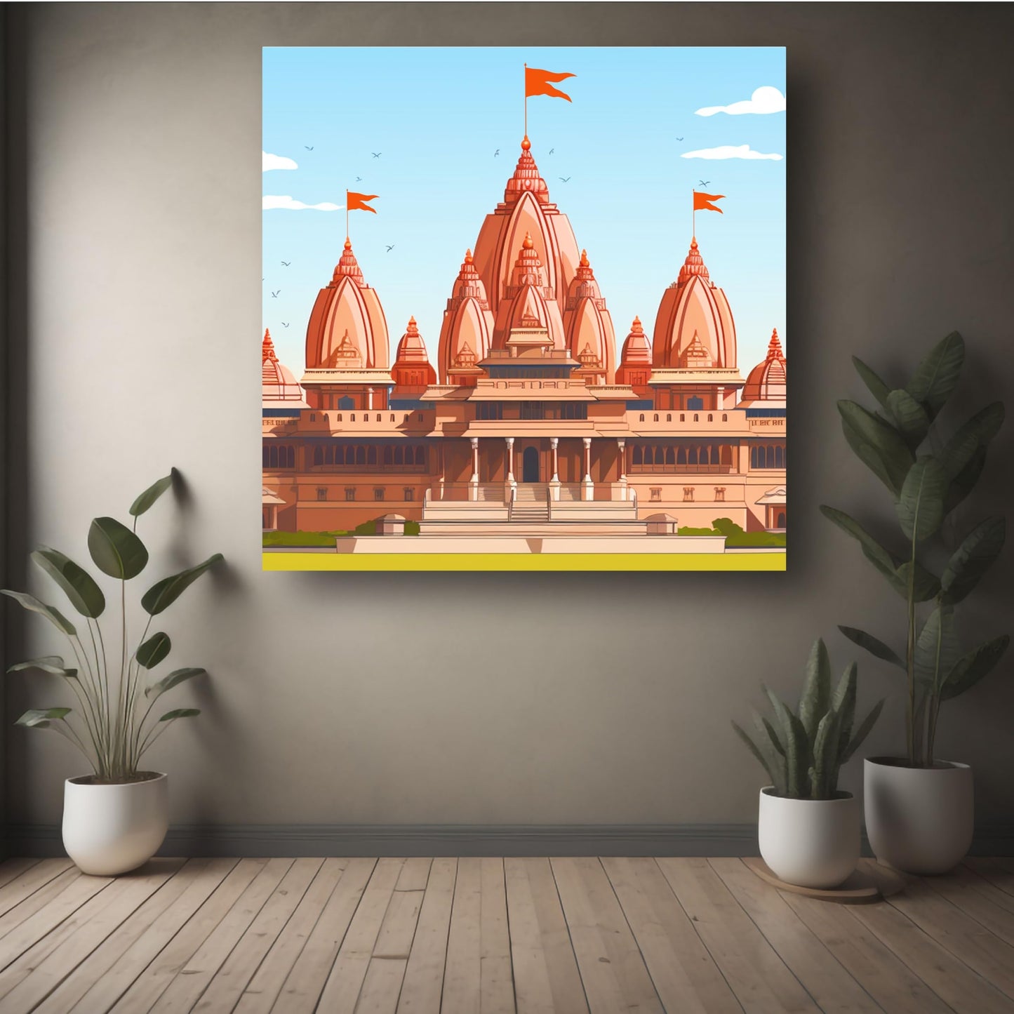 Divine Majesty: Ram Mandir Canvas Print ? Sacred Artistry for Spiritual Spaces! | Personalized Gift For Anniversary, Birthday, Wedding, Home Decor (Canvas Frame, 8x8 Inch)