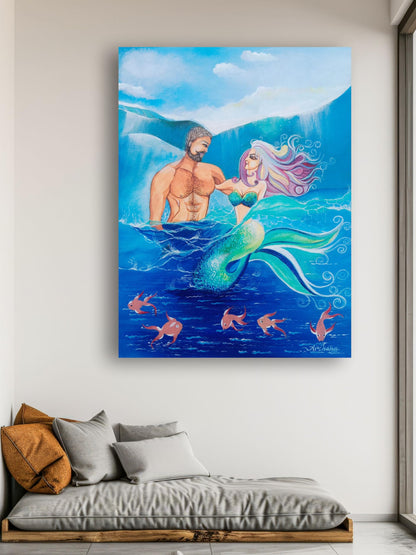 Art to Doors | Mermaid's Love | Artist Archana Sharan | Vertical | Art Print | Home Decor | Wall Decor | Gifts for Women | Gifts for Men | Gift Items | Wall Art