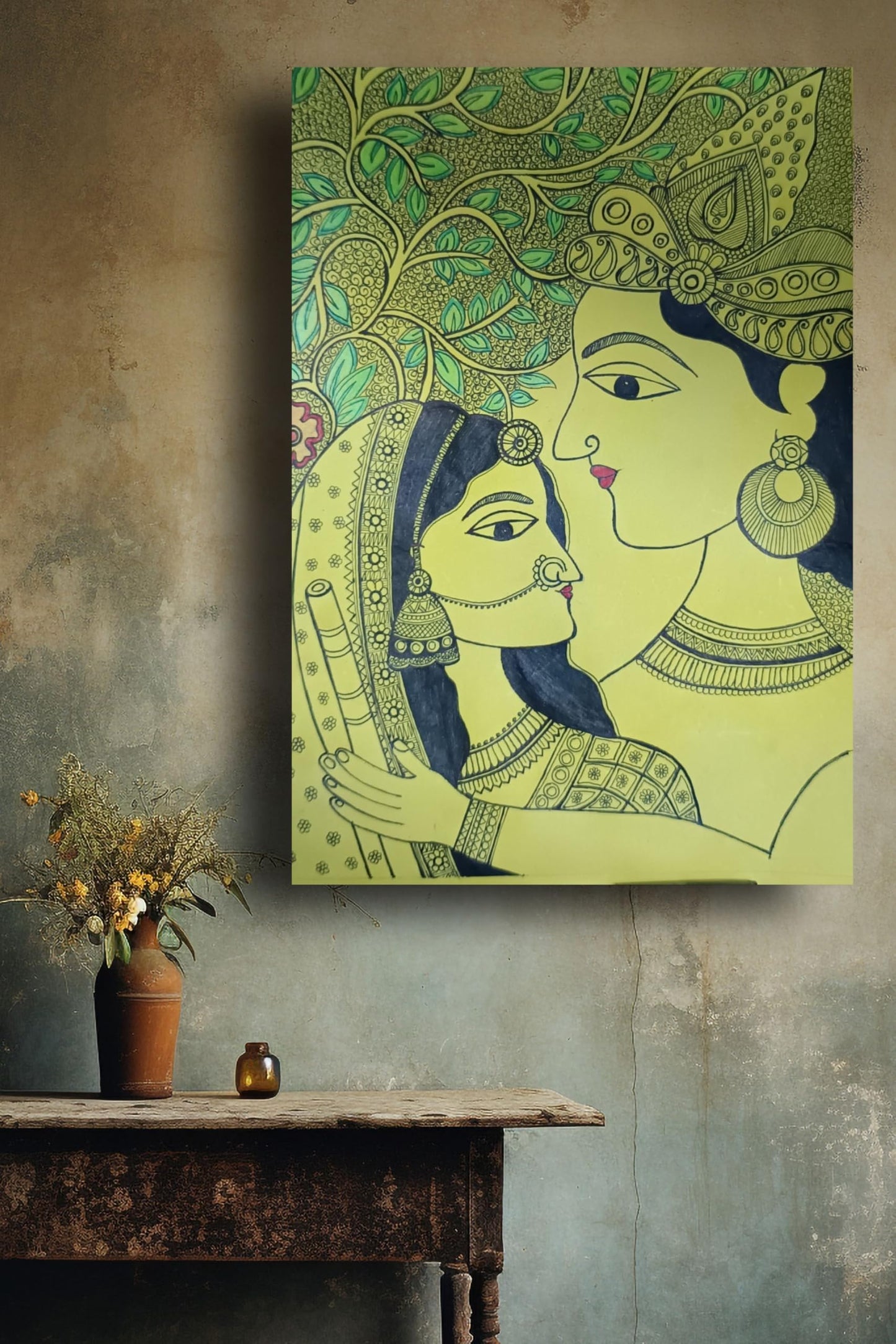 Art to Doors | Radha Krishna Madhubani Art | Artist Swati Vishwakarma | Vertical | Art Print | Home Decor | Wall Decor | Gifts for Women | Gifts for Men | Gift Items | Wall Art