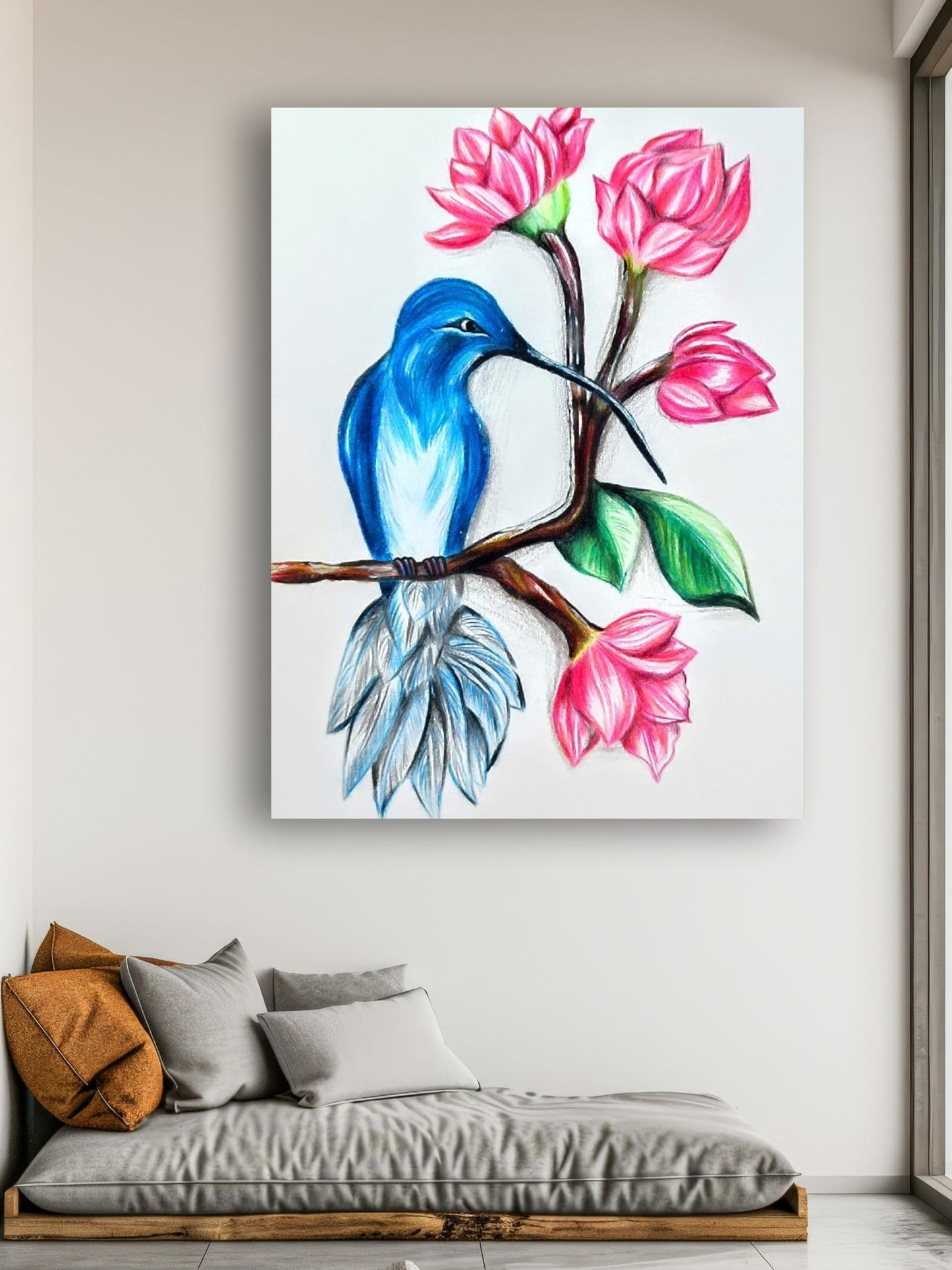 Art to Doors | Bluebird And Blossoms | Artist Kalakarish | Vertical | Art Print | Home Decor | Wall Decor | Gift Items | Wall Art