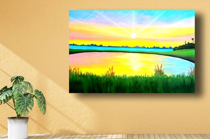 Art to Doors | Lake View Sunset | Artist Prathima Rao G | Horizontal | Art Print | Personalized Gift | Home Decor | Gifts | Wall Decor | Wall Paintings | Wall Art