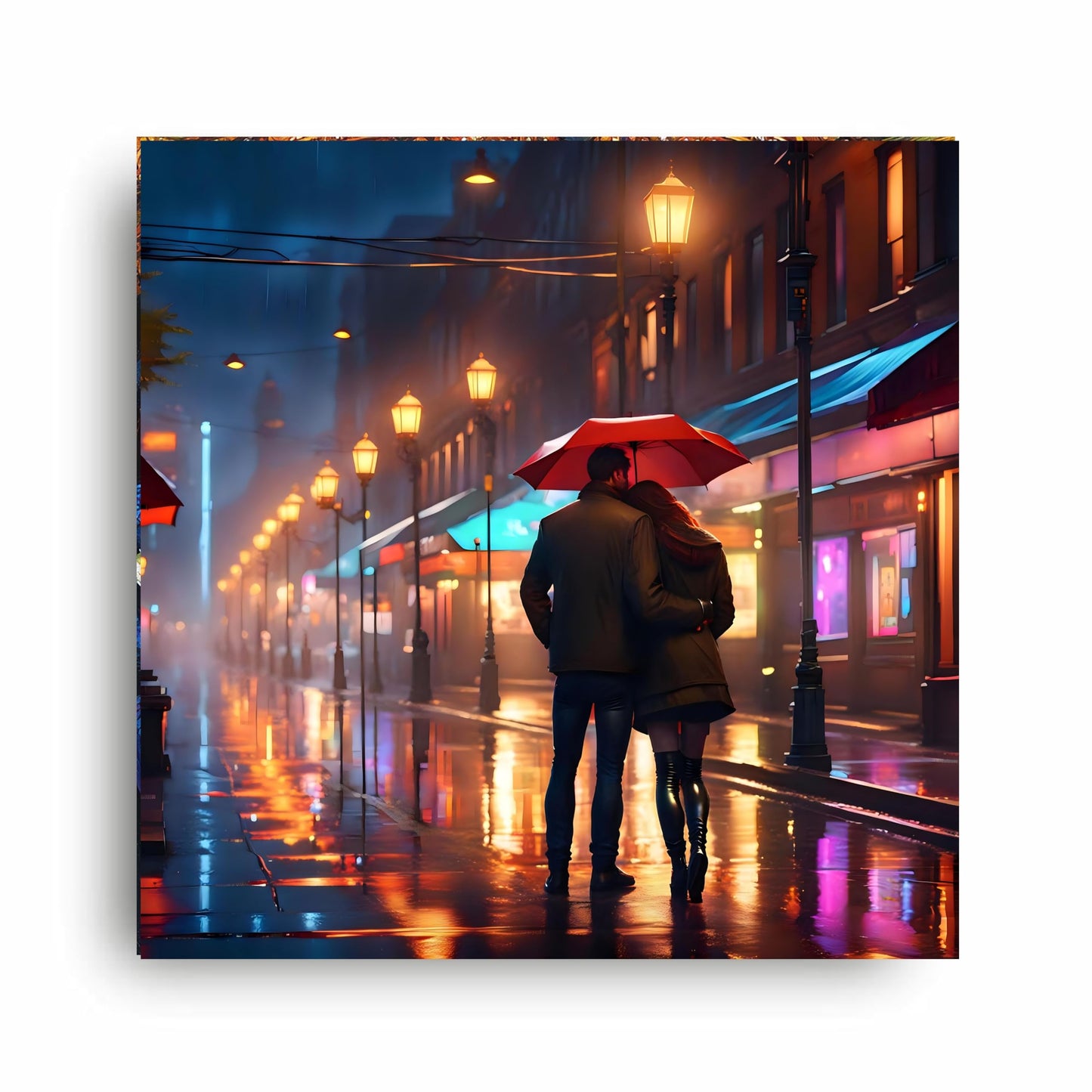 Art to Doors | Romantic Rainy Embrace Art | Square | Art Print | Home Decor | Wall Decor | Gifts for Women | Gifts for Men | Gift Items | Wall Art