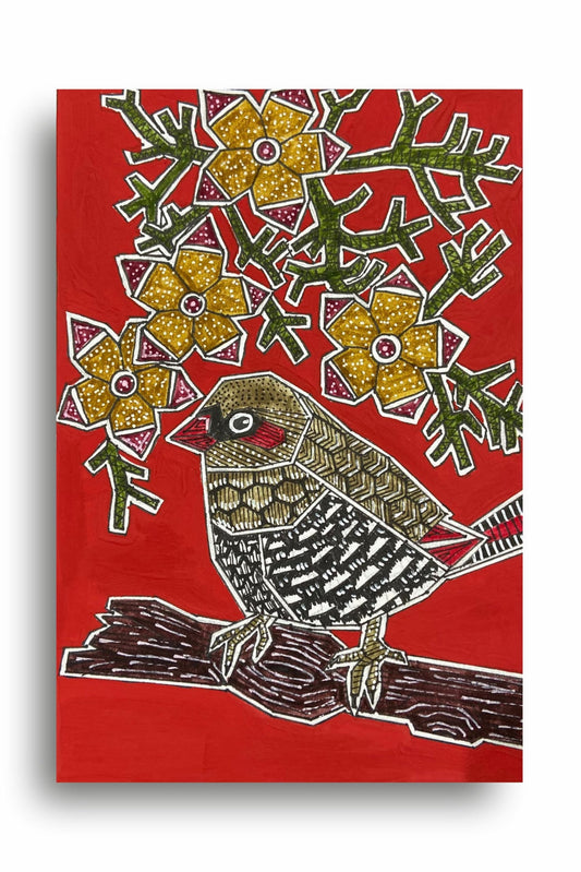 Art to Doors | Strawberry Finch | Artist Puja Kumari | Vertical | Art Prints | Home Decor | Wall Art | Gift Items | Canvas Frame (28x42 Inch)