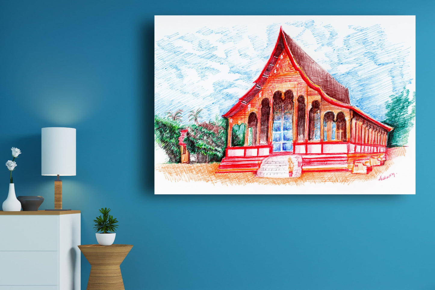 Art to Doors | Buddhist Temple | Artist Avishek Nag | Horizontal | Art Print | Home Decor | Wall Decor | Gift Items | Wall Art