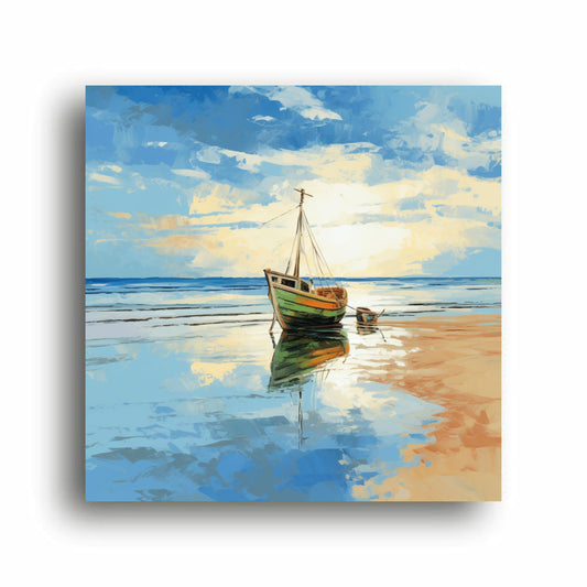 Art to Doors | Serene Beach Boat Art | Square | Art Print | Home Decor | Wall Decor | Gifts for Women | Gifts for Men | Gift Items | Wall Art