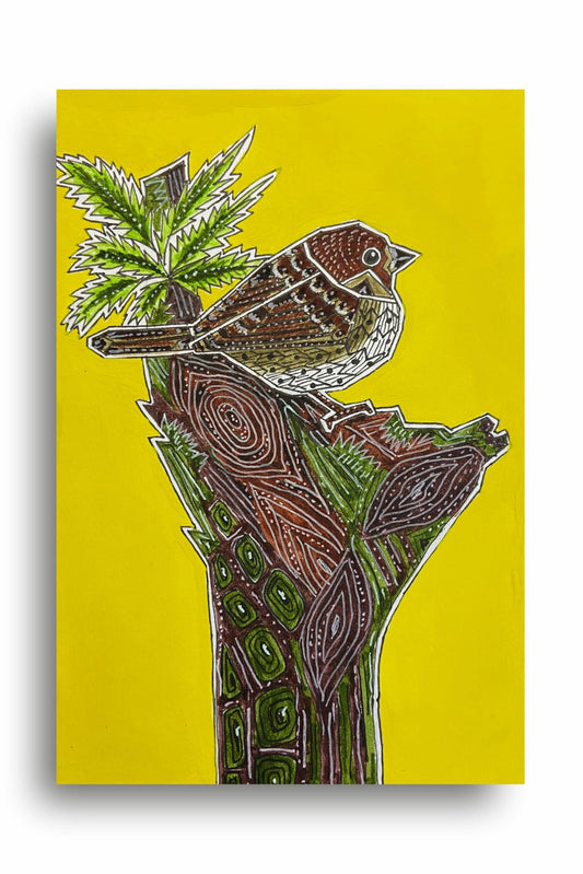 Art to Doors | House Sparrow | Artist Puja Kumari | Vertical | Art Prints | Home Decor | Wall Art | Gift Items | Canvas Frame (30x45 Inch)