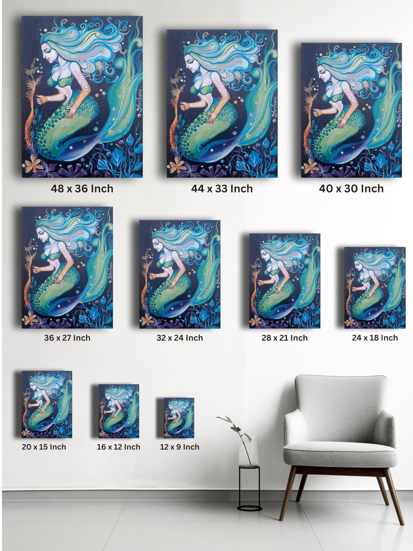 Art to Doors | Mermaid | Artist Archana Sharan | Vertical | Art Print | Home Decor | Wall Decor | Gifts for Women | Gifts for Men | Gift Items | Wall Art