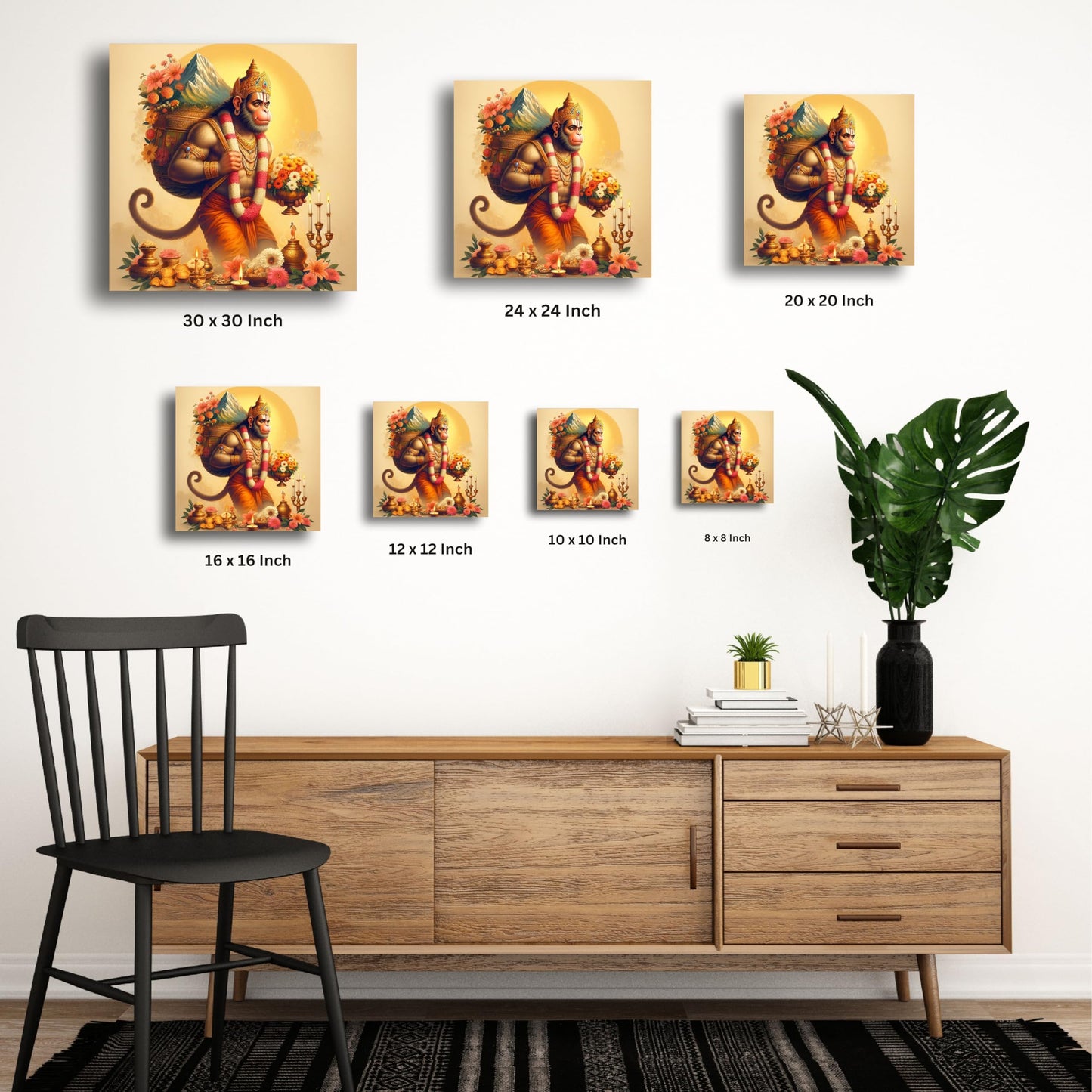 Divine Strength and Devotion: Lord Hanuman Illustration on Canvas Print| Personalized Gift For Anniversary, Birthday, Wedding, Home Decor | Wall Frames For Home Office