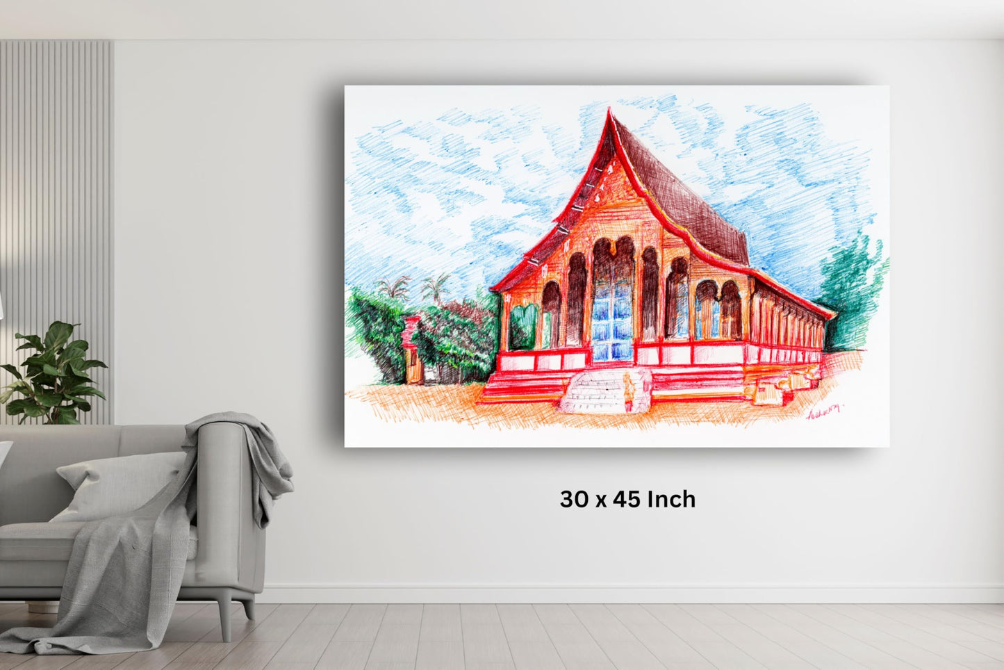 Art to Doors | Buddhist Temple | Artist Avishek Nag | Horizontal | Art Print | Home Decor | Wall Decor | Gift Items | Wall Art