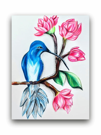 Art to Doors | Bluebird And Blossoms | Artist Kalakarish | Vertical | Art Print | Home Decor | Wall Decor | Gift Items | Wall Art