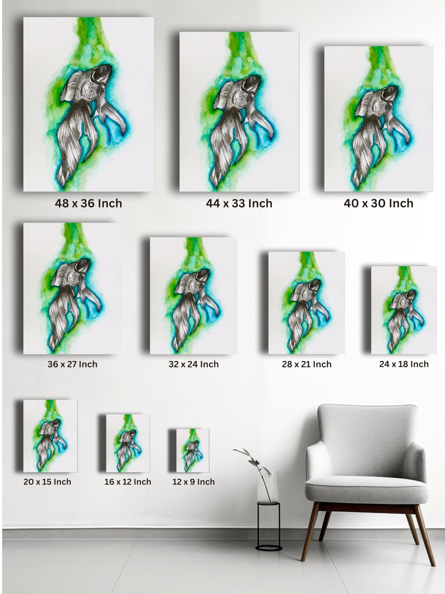 Art to Doors | Fish In Water | Artist Fatima Akhun | Vertical | Art Print | Home Decor | Wall Decor | Gifts for Women | Gifts for Men | Gift Items | Wall Art