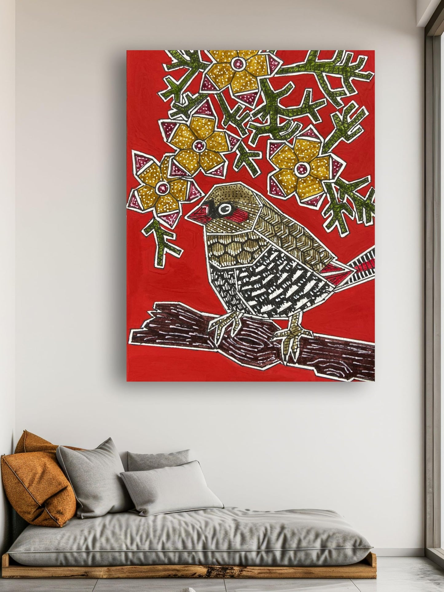 Art to Doors | Strawberry Finch | Artist Puja Kumari | Vertical | Art Print | Home Decor | Wall Decor | Gifts for Women | Gifts for Men | Gift Items | Wall Art