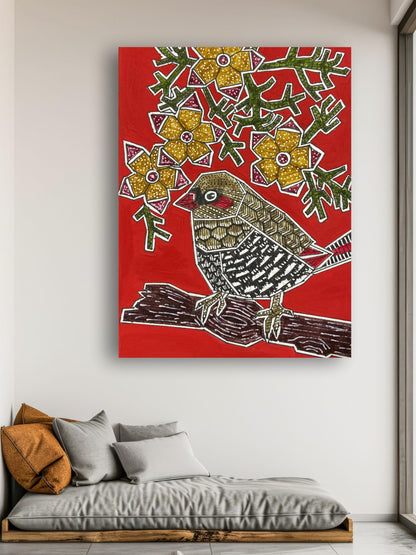 Art to Doors | Strawberry Finch | Artist Puja Kumari | Vertical | Art Print | Home Decor | Wall Decor | Gifts for Women | Gifts for Men | Gift Items | Wall Art (Canvas Frame, 9x12 Inch)