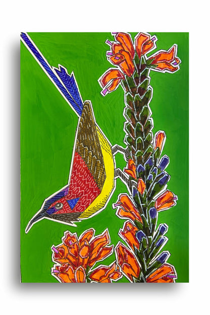 Art to Doors | Sunbird | Artist Puja Kumari | Vertical | Art Prints | Home Decor | Wall Art | Gift Items | Canvas Frame (28x42 Inch)