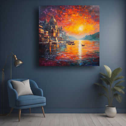 Art to Doors | Ganges Sunrise Art | Square | Art Print | Home Decor | Wall Decor | Gifts for Women | Gifts for Men | Gift Items | Wall Art