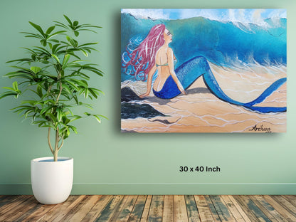 Art to Doors | Alone Mermaid | Artist Archana Sharan | Horizontal | Art Print | Home Decor | Wall Decor | Gifts | Canvas Print | Wall Art