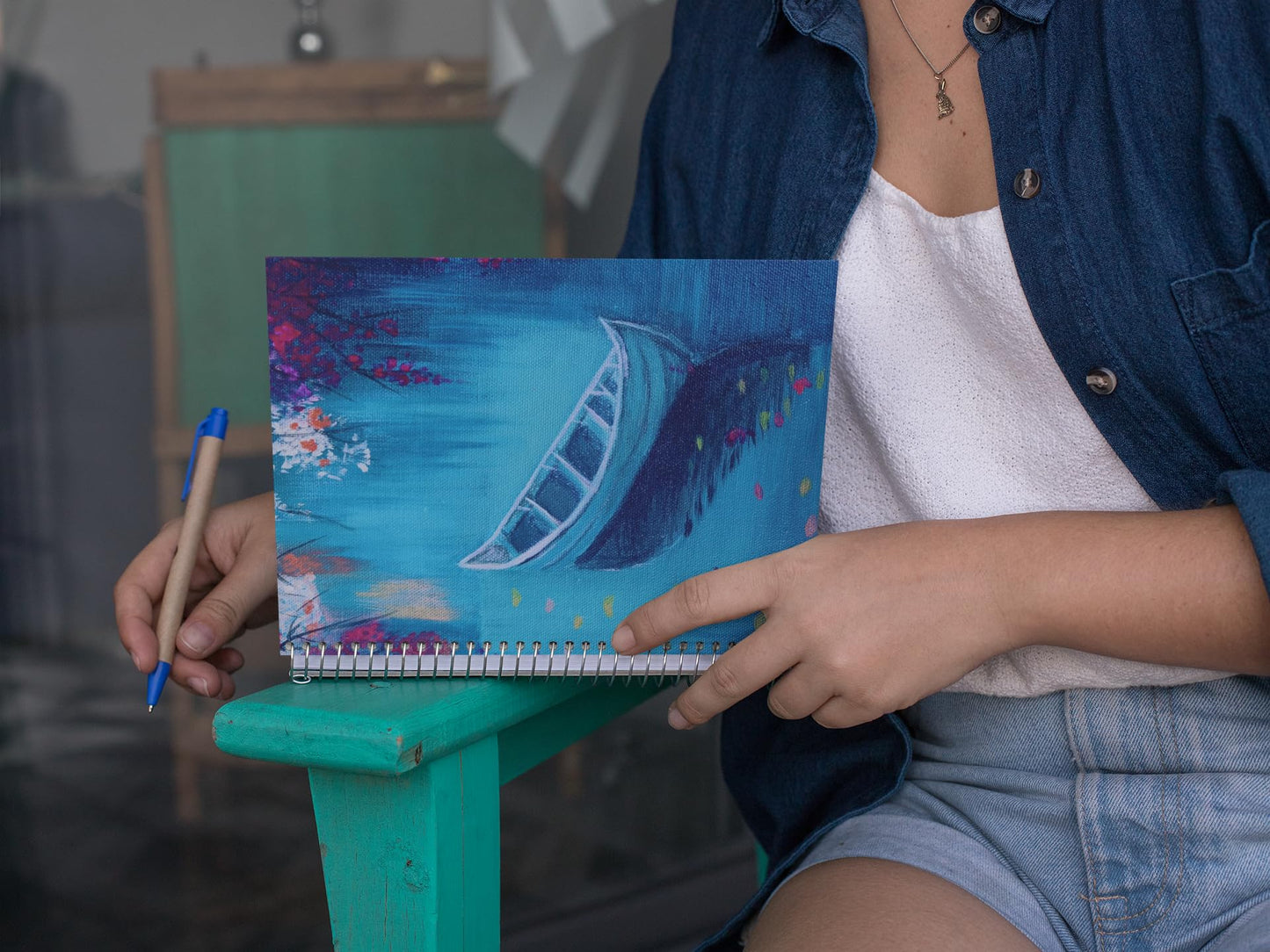 Art to Doors | Boat In A Turquoise Lake | Artist Mayuri Verma | Spiral Notebooks | A5 Size Paper | 120 Pages | 70 GSM Paper | Attractive Cover Designs