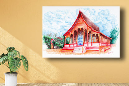 Art to Doors | Buddhist Temple | Artist Avishek Nag | Horizontal | Art Print | Home Decor | Wall Decor | Gift Items | Wall Art