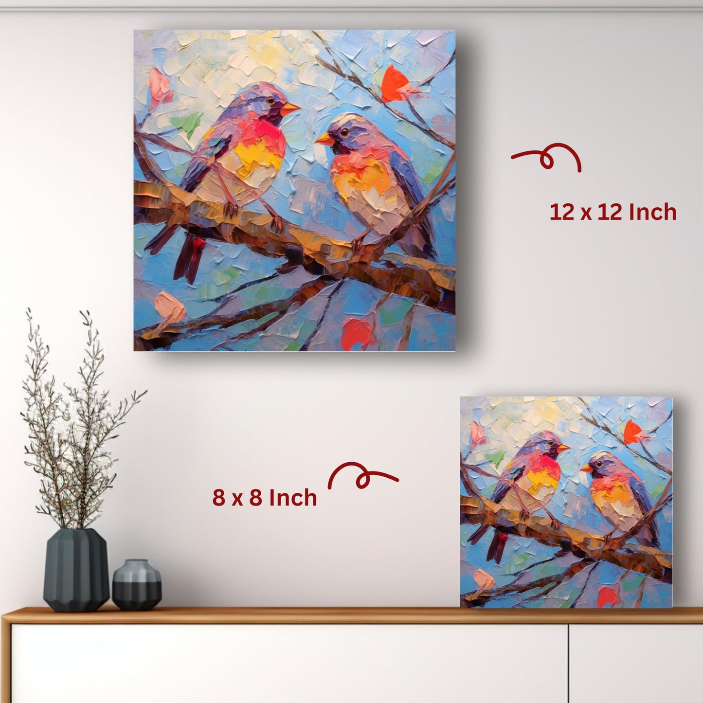 Art to Doors | Birds on Branch Art | Square | Art Print | Home Decor | Wall Decor | Gifts for Women | Gifts for Men | Gift Items | Wall Art