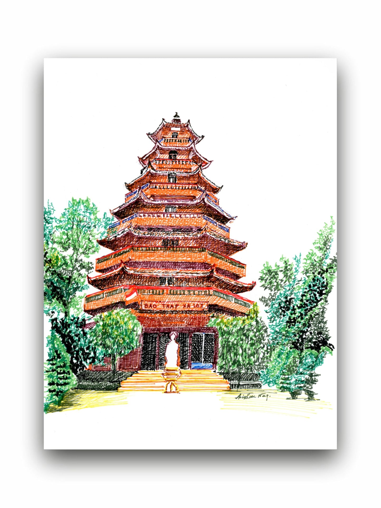 Art to Doors | Giac Lam Pagoda At Vietname | Artist Avishek Nag | Vertical | Art Print | Home Decor | Wall Decor | Gifts for Women | Gifts for Men | Gift Items | Wall Art