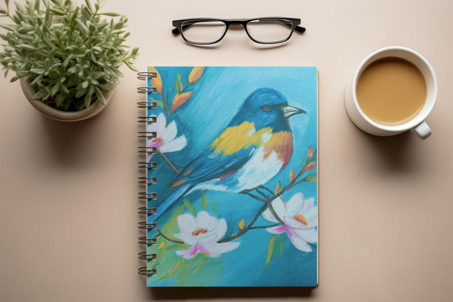 Art to Doors | Bird Acrylic Painting | Artist Mayuri Verma | Spiral Notebooks | A5 Size Paper | 120 Pages | 70 GSM Paper | Attractive Cover Designs