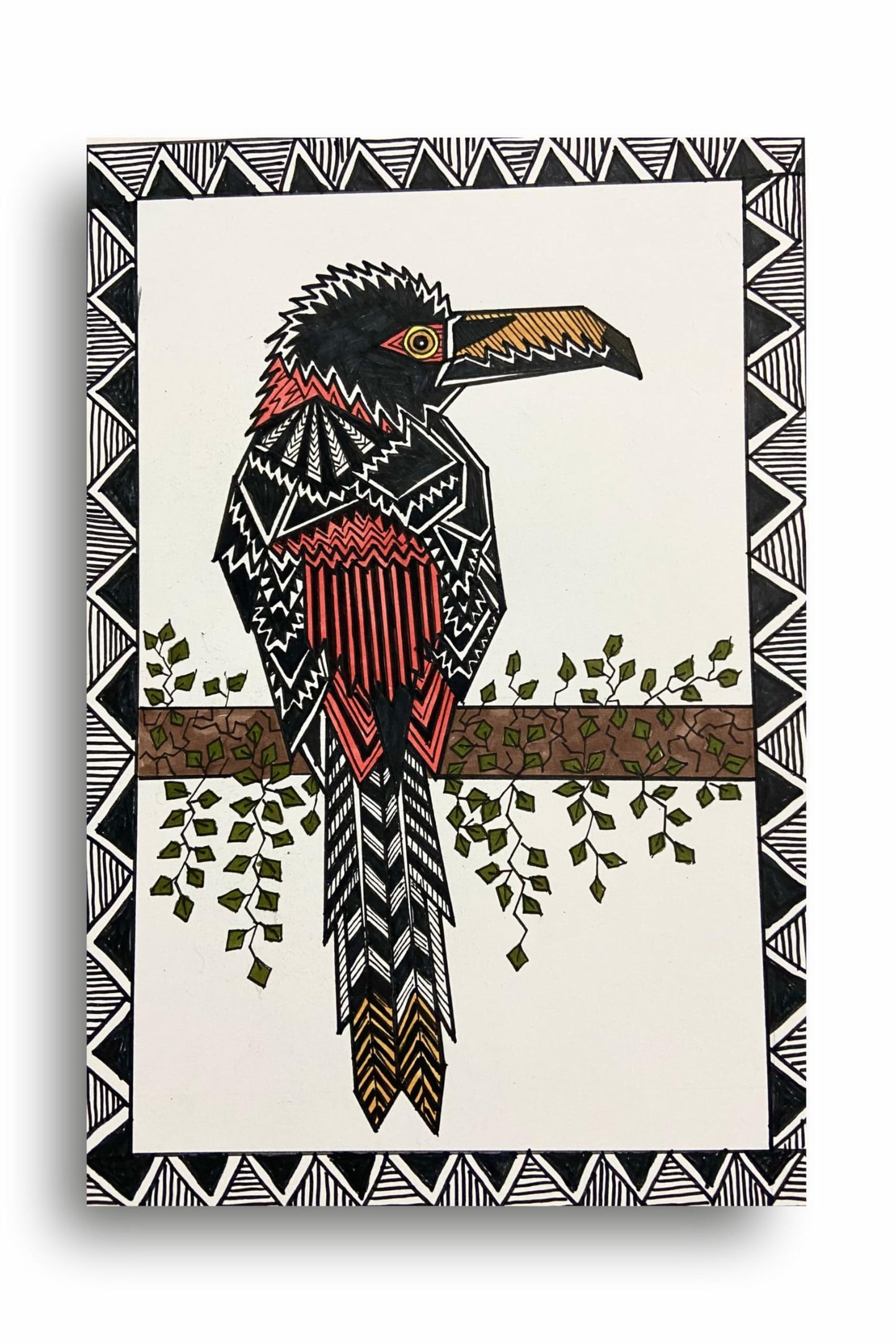 Art to Doors | Mountain Toucan | Artist Puja Kumari | Vertical | Art Prints | Home Decor | Wall Art | Gift Items | Canvas Frame (16x24 Inch)