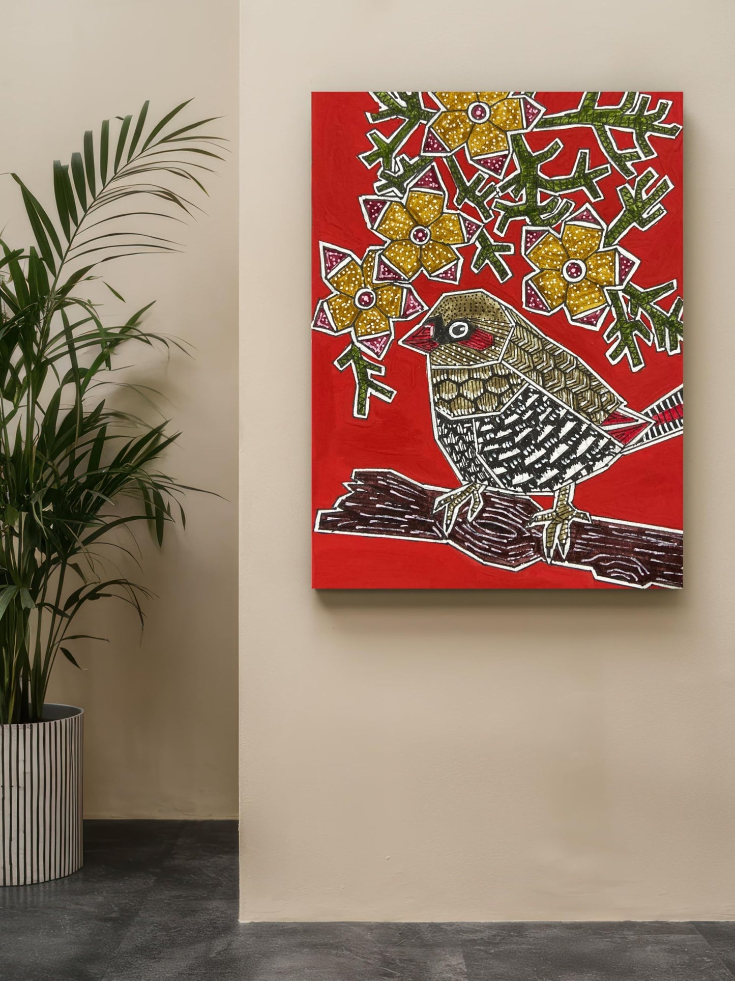 Art to Doors | Strawberry Finch | Artist Puja Kumari | Vertical | Art Print | Home Decor | Wall Decor | Gifts for Women | Gifts for Men | Gift Items | Wall Art (Canvas Frame, 9x12 Inch)