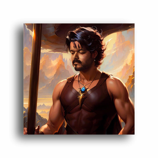 Art to Doors Vijay | Joseph Vijay Chandrasekhar : The Iconic Illustration - Canvas Print | Personalized Gift For Anniversary, Birthday, Wedding, Home Decor | Wall Frames (Canvas Frame, 8x8 Inch)