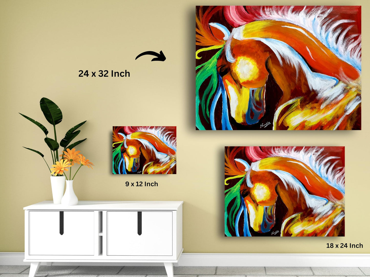 Art to Doors | Vibrant Horse | Artist Nandita Venkatraman | Horizontal | Art Print | Home Decor | Wall Decor | Gift Items | Wall Art