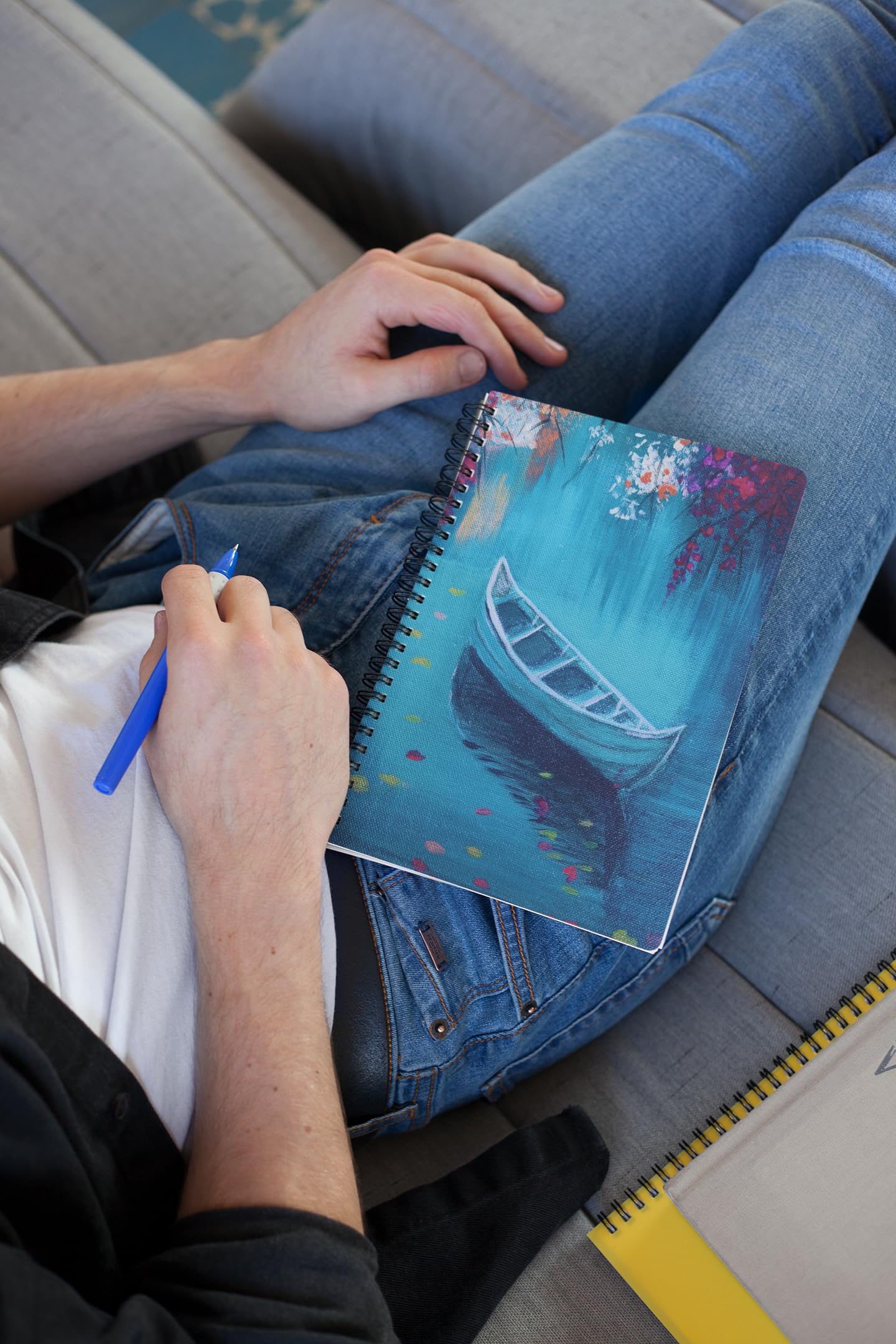 Art to Doors | Boat In A Turquoise Lake | Artist Mayuri Verma | Spiral Notebooks | A5 Size Paper | 120 Pages | 70 GSM Paper | Attractive Cover Designs