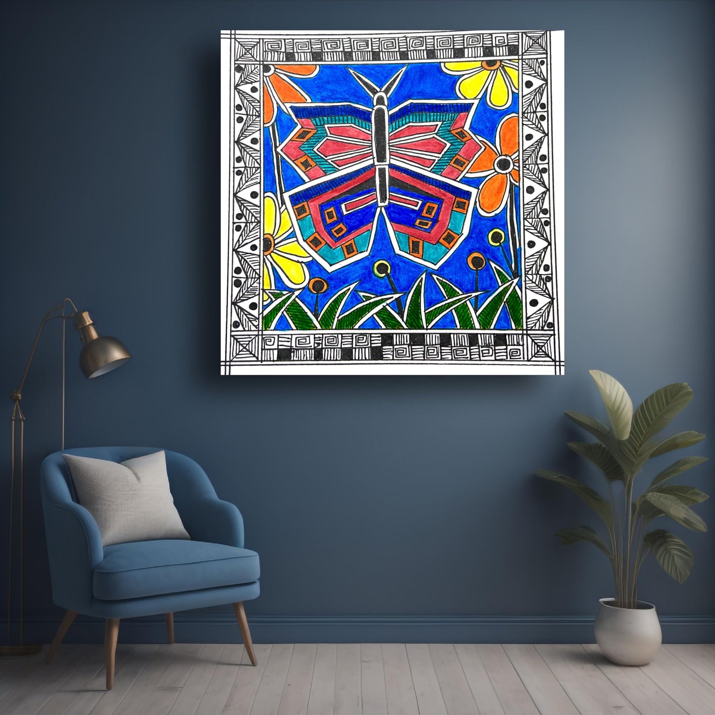 Art to Doors | Madhubani Butterfly | Artist Puja Kumari | Square | Art Print | Home Decor | Wall Decor | Gifts for Women | Gifts for Men | Gift Items | Wall Art