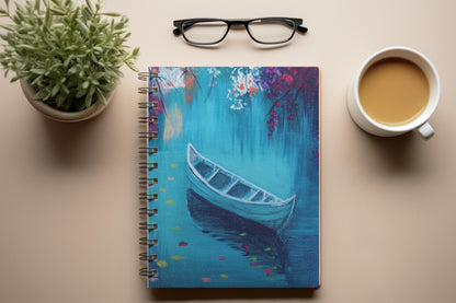 Art to Doors | Boat In A Turquoise Lake | Artist Mayuri Verma | Spiral Notebooks | A5 Size Paper | 120 Pages | 70 GSM Paper | Attractive Cover Designs