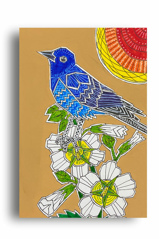 Art to Doors | Bluerock Thrush | Artist Puja Kumari | Vertical | Art Print | Home Decor | Wall Decor | Gifts for Women | Gifts for Men | Gift Items | Wall Art