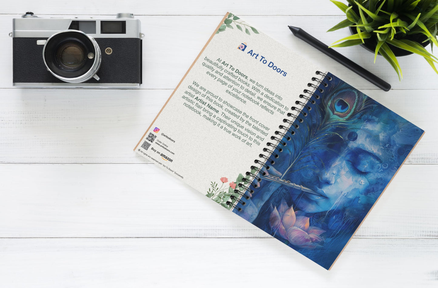 Art to Doors | Krishna's Grace | Spiral Notebooks | A5 Size Paper | 120 Pages | 70 GSM Paper | Attractive Cover Designs