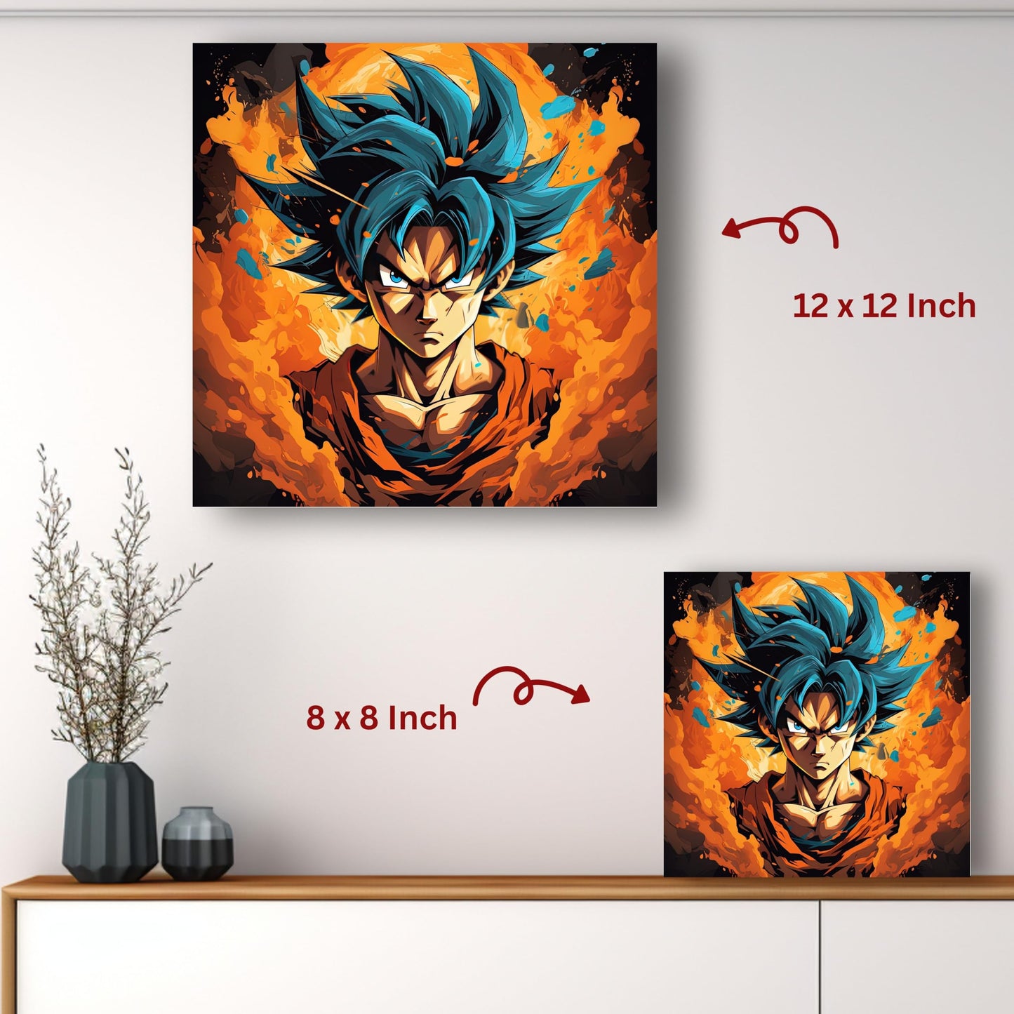 Art to Doors | Epic Goku Anime Figure Art | Square | Art Print | Home Decor | Wall Decor | Gifts for Women | Gifts for Men | Gift Items | Wall Art (Canvas Frame, 16x16 Inch)