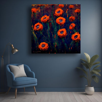 Art to Doors | Fiery Bloom | Square | Art Print | Home Decor | Wall Decor | Gifts for Women | Gifts for Men | Wall Art (Canvas Frame, 45x45 Inch)