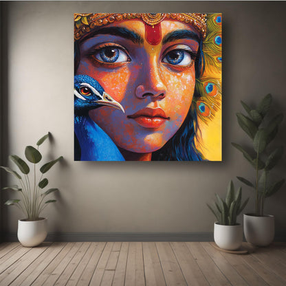 Art to Doors | Krishna & Peacock Idol Art | Square | Art Print | Home Decor | Wall Decor | Gifts for Women | Gifts for Men | Gift Items | Wall Art