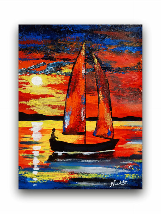 Art to Doors | Sailing Home | Artist Nandita Venkatraman | Vertical | Art Print | Home Decor | Wall Decor | Gift Items | Wall Art