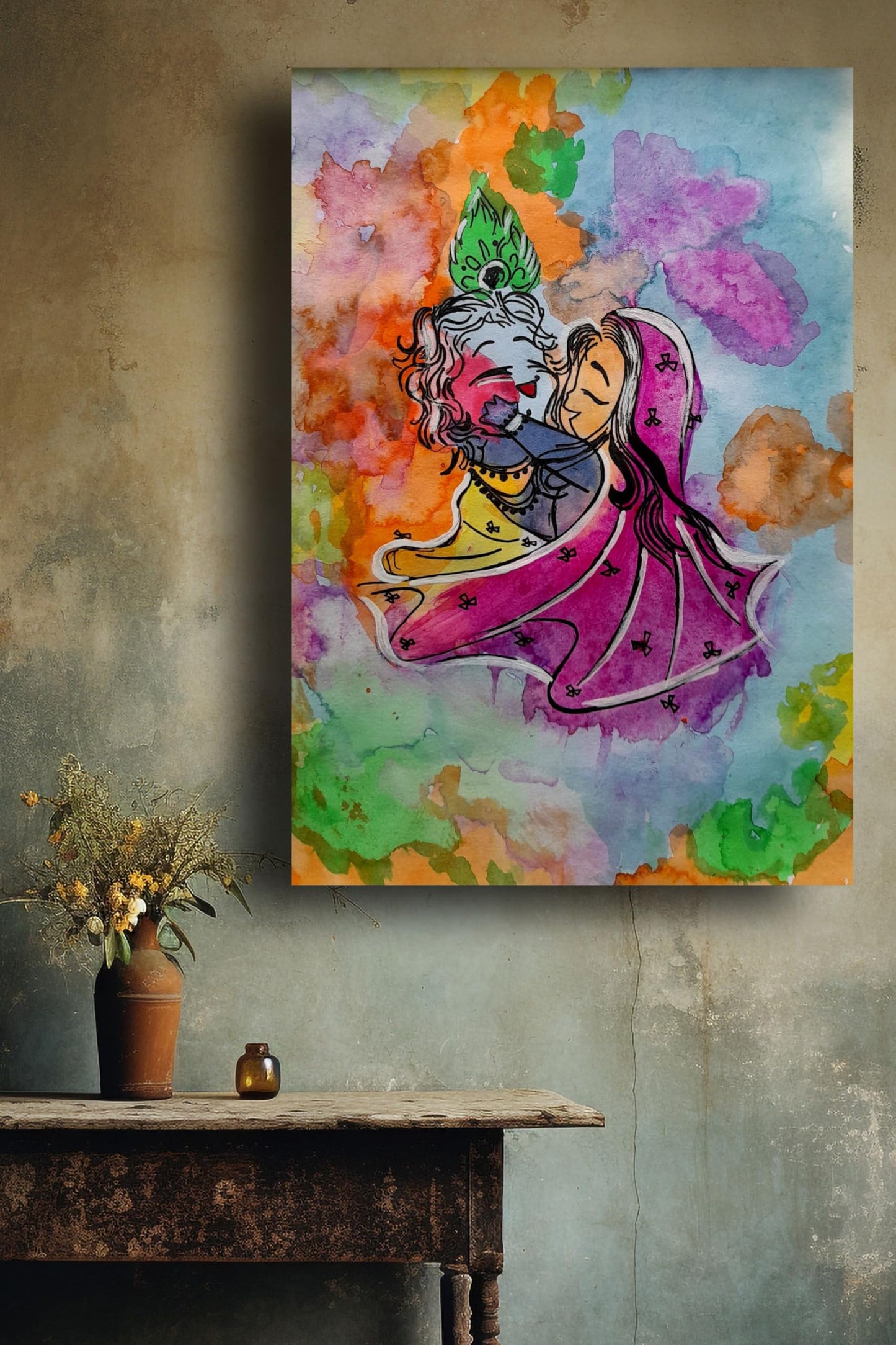 Art to Doors | Radha Krishna Painting | Artist Niketa Singh | Vertical | Art Print | Home Decor | Wall Decor | Gifts for Women | Gifts for Men | Gift Items