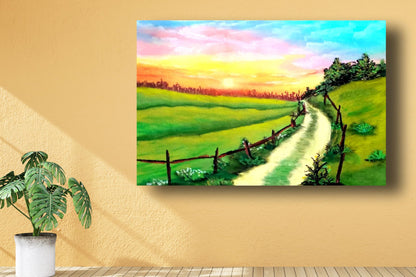 Art to Doors | Evening Sunset valley | Artist Prathima Rao G | Horizontal | Art Print | Personalized Gift | Home Decor | Gifts | Wall Decor | Wall Paintings | Wall Art