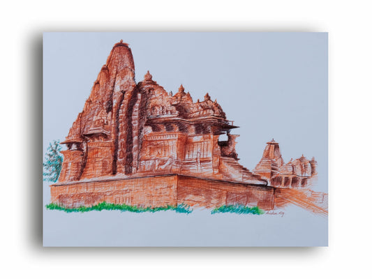 Art to Doors | Khajuraho Temple Complex | Artist Avishek Nag | Horizontal | Art Print | Home Decor | Wall Decor | Gifts for Women | Gifts for Men | Gift Items | Wall Art