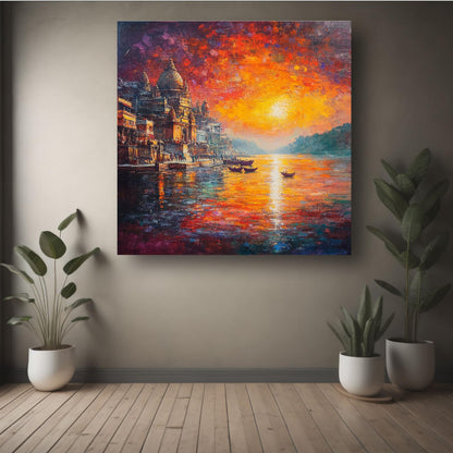 Art to Doors | Ganges Sunrise Art | Square | Art Print | Home Decor | Wall Decor | Gifts for Women | Gifts for Men | Gift Items | Wall Art