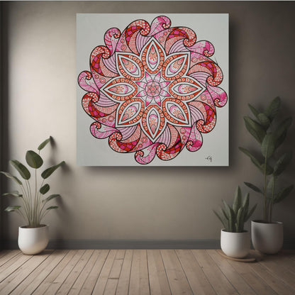 Art to Doors | Pink Orange Mandala Art | Artist Evancy Grace | Square | Art Print | Home Decor | Wall Decor | Gifts for Women | Gifts for Men | Gift Items | Wall Art