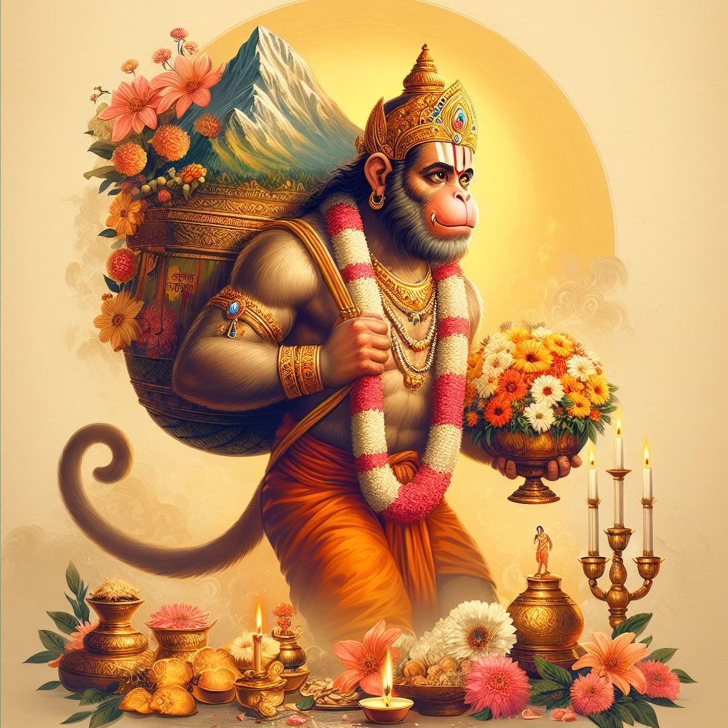 Divine Strength and Devotion: Lord Hanuman Illustration on Canvas Print| Personalized Gift For Anniversary, Birthday, Wedding, Home Decor | Wall Frames For Home Office