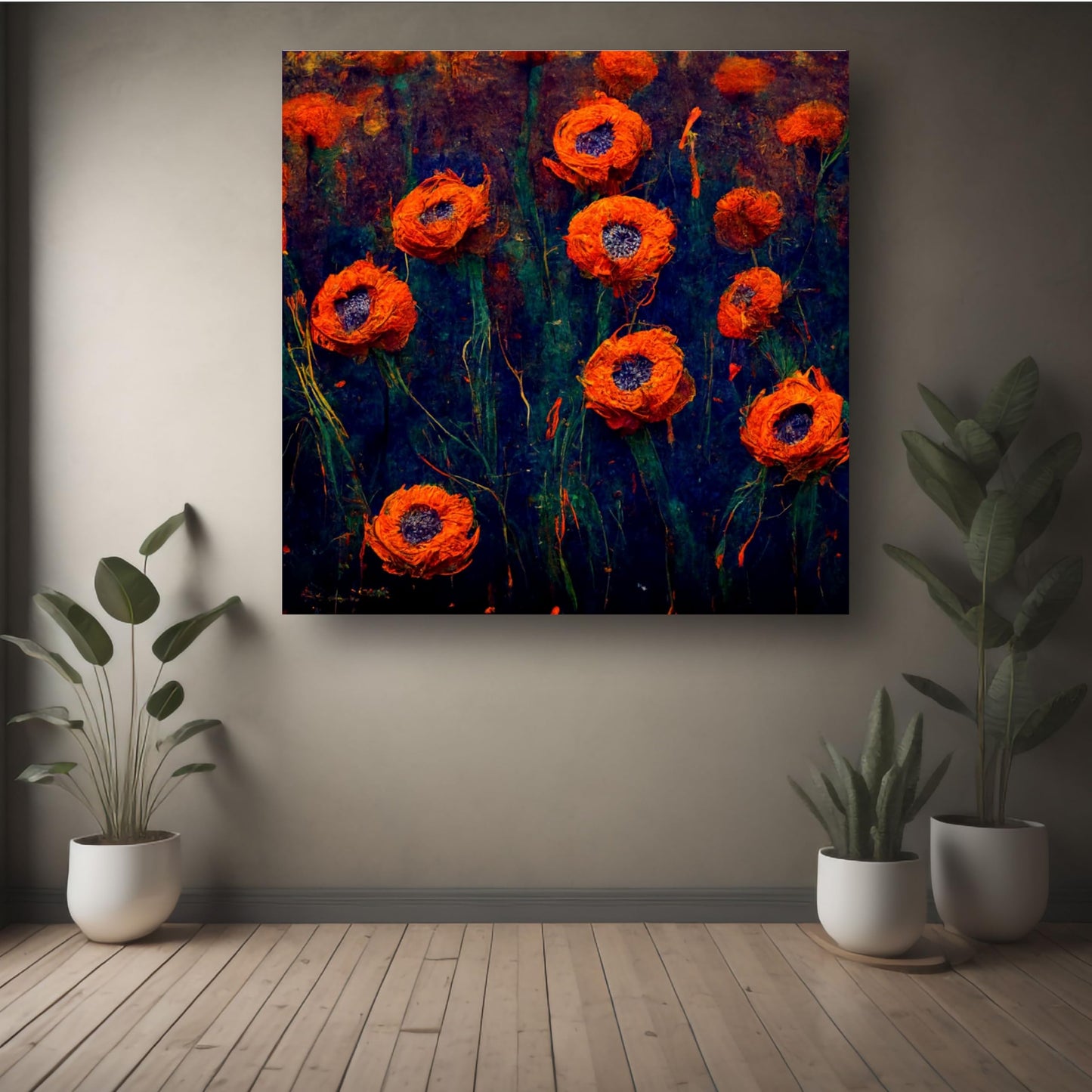 Art to Doors | Fiery Bloom | Square | Art Print | Home Decor | Wall Decor | Gifts for Women | Gifts for Men | Wall Art (Canvas Frame, 45x45 Inch)