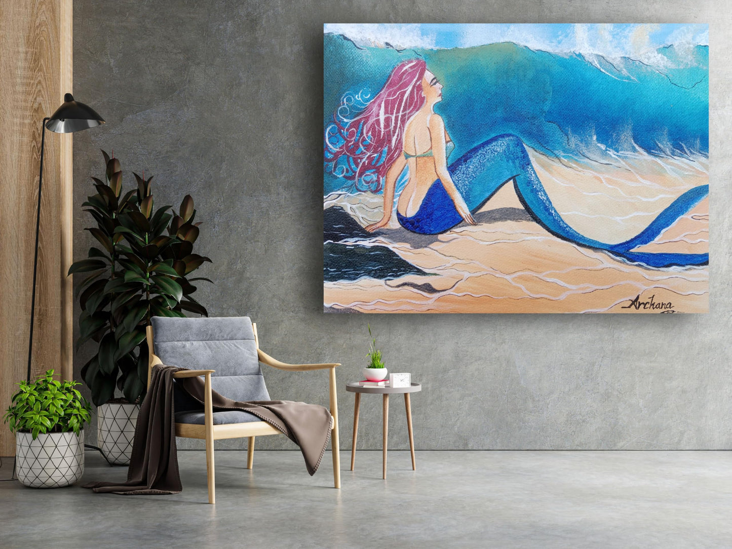 Art to Doors | Alone Mermaid | Artist Archana Sharan | Horizontal | Art Print | Home Decor | Wall Decor | Gifts | Canvas Print | Wall Art